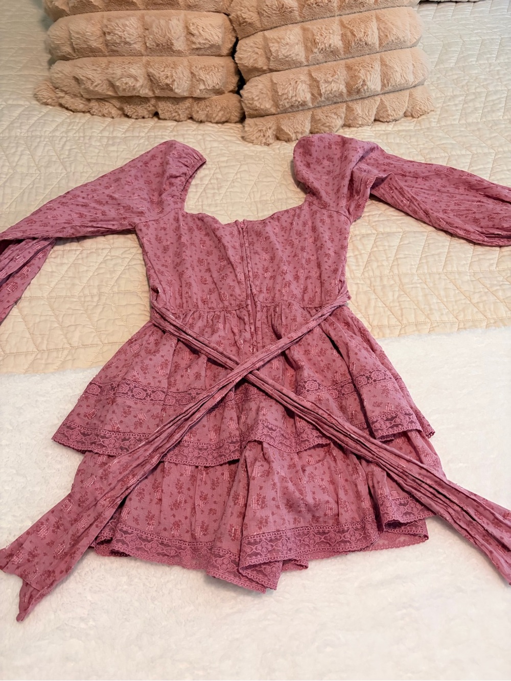 Mauve Floral Tiered Peasant Dress - Picture 2 of 2